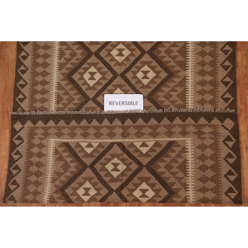 Reversible Kilim Geometric Area Rug Hand-woven Wool Carpet - 5'5" x 8'1"