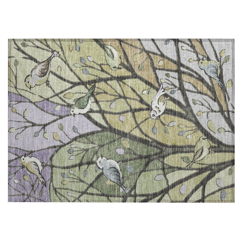 Machine Washable Indoor/ Outdoor Bird Mosaic Chantille Rug