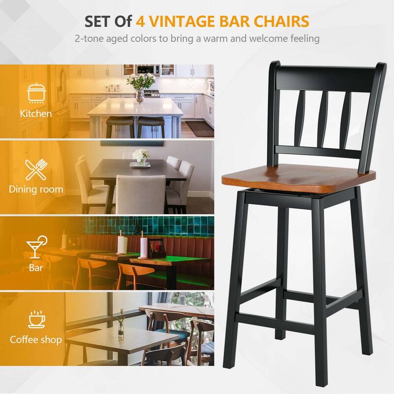Gymax 4PCS Bar Stool 24.5'' Swivel Counter Height Chair w/ Footrest