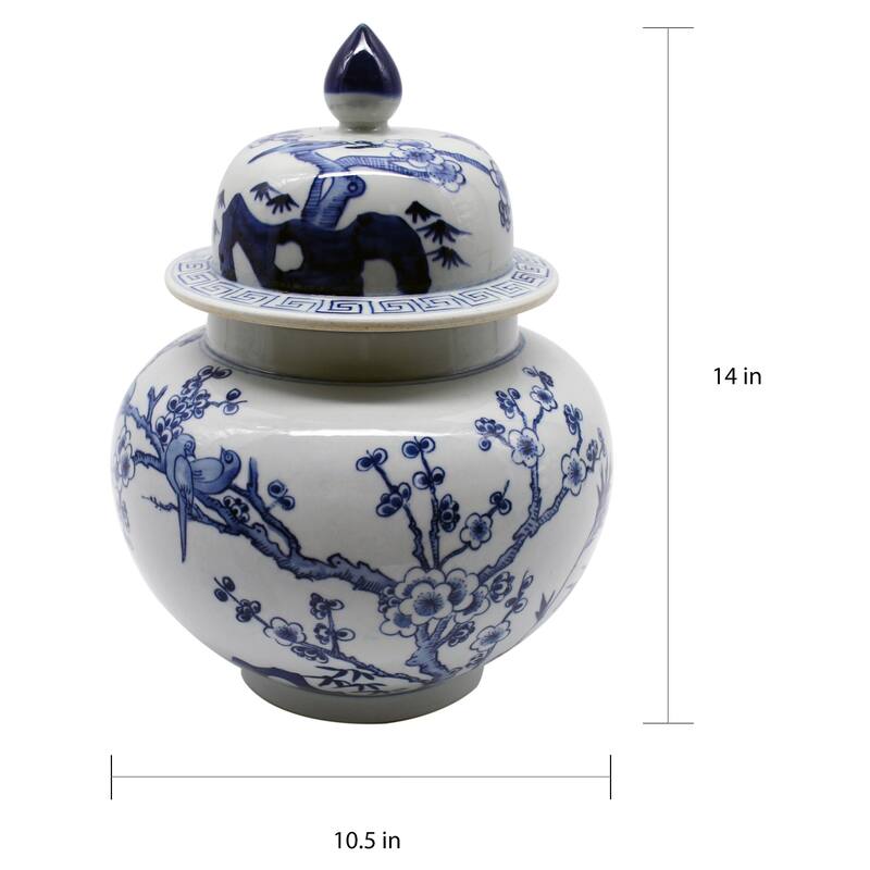 Flower Bird Ginger Decorative Porcelain Urn Jar
