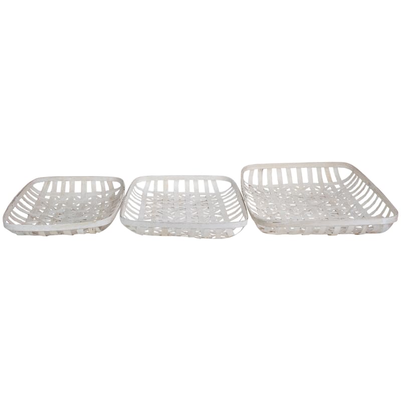 Rectangular Lattice Tobacco Baskets - White - Set of 3