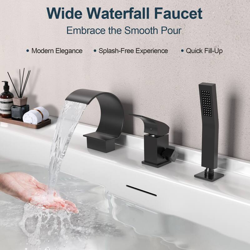 GRANDJOY Shower Faucet Set Deck Mount Bathtub Spout and Handheld Spray Combo High Pressure