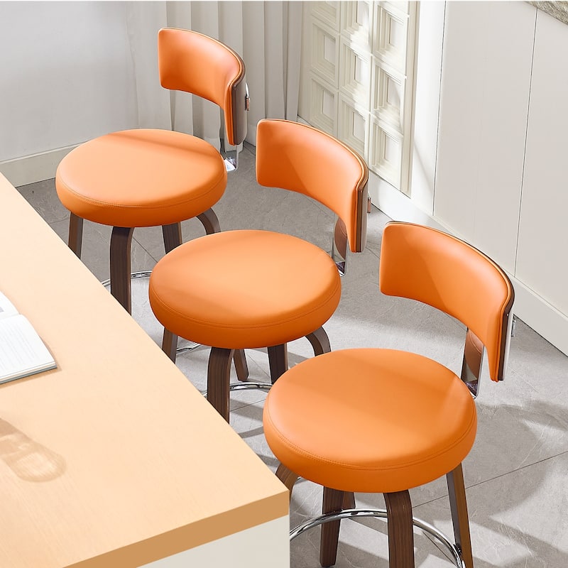 Upholstered Wood Swivel Bar/ Counter Stools, Set of 3