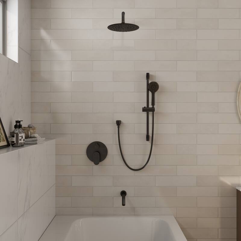 4-Spray Wall Mount Dual Fixed and Handheld Shower Head with Slide Bar and Tub Spout, Valve included