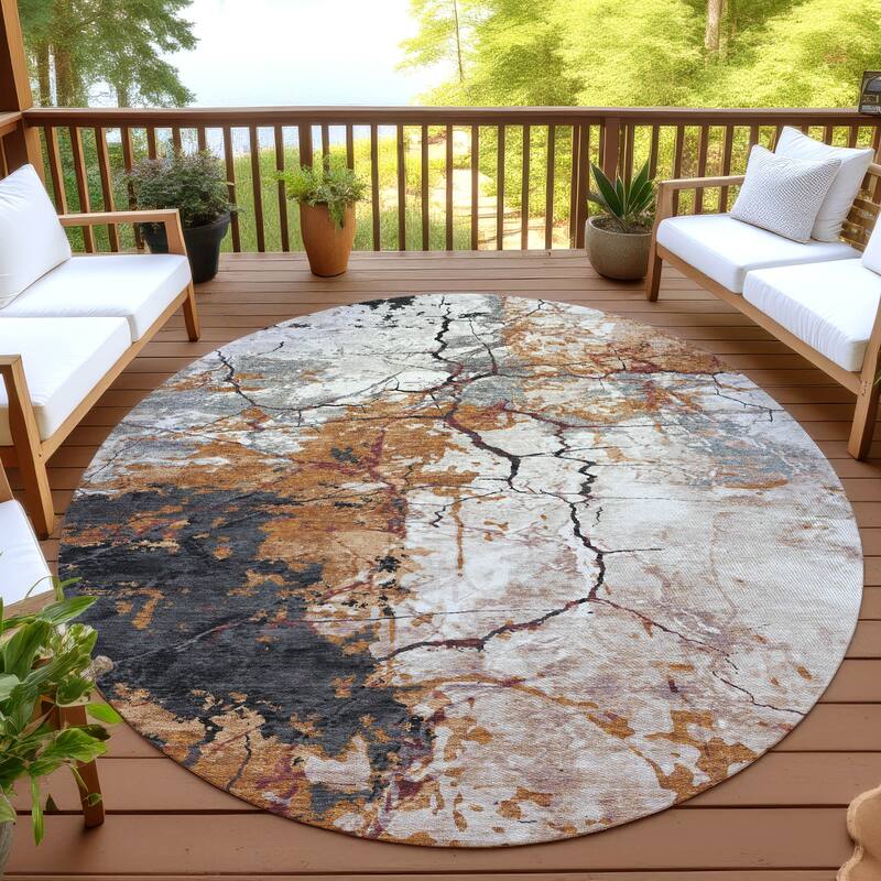 Machine Washable Indoor/ Outdoor Modern Crackle Chantille Rug - Paprika - 8' x 8'