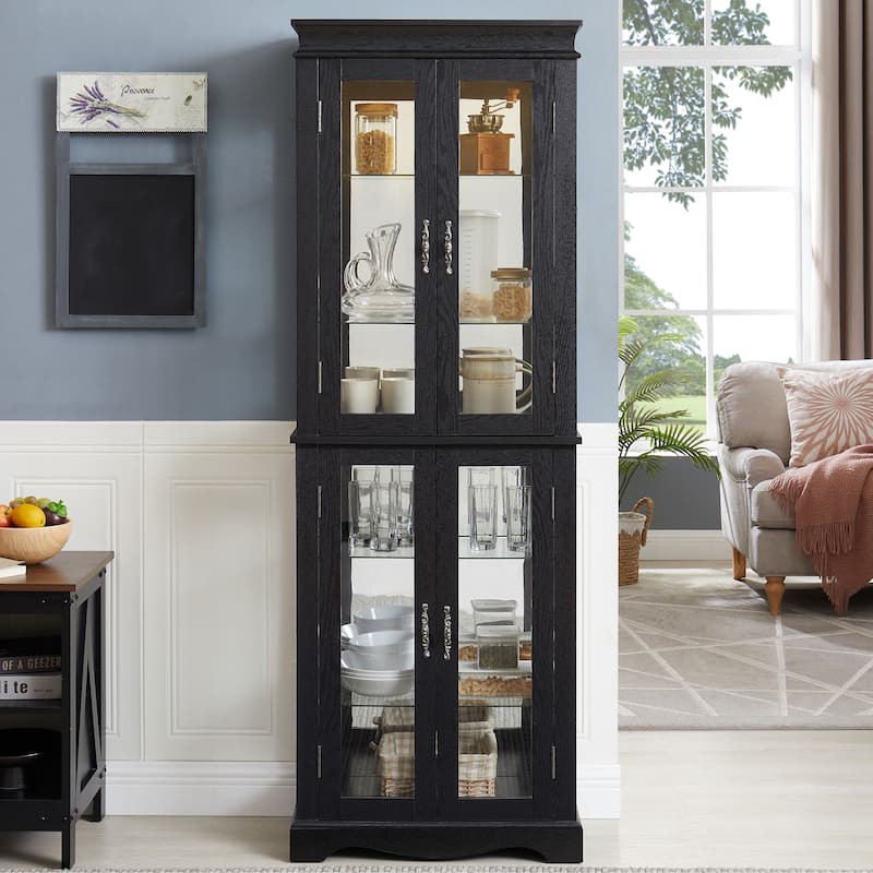 Lighted Curio Display Cabinet, Glass Display Case with Adjustable Shelves, China Cabinet with Arched Bottom for Living Room