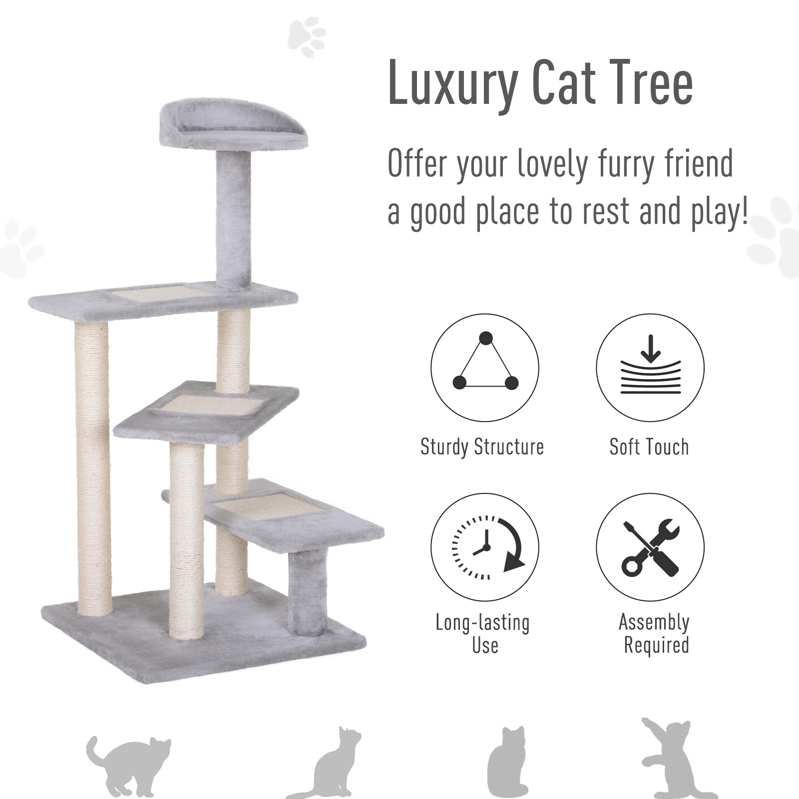 PawHut 40 5 Level Revolving Stair Cat Tree Scratcher Climbing Activity Tower With Play Center And Resting Perch Grey