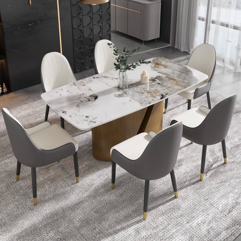 71" & 63" Modern Kitchen Table Marble Sintered Stone Table Top with Metal Gold Finish Legs - 71" Pandora