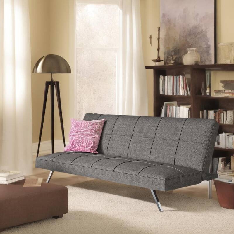 Grey Fabric Futon Sofa Bed with Stainless Leg and Metal Frame