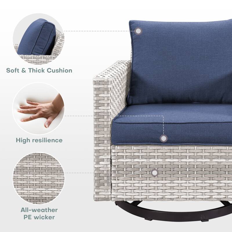 Gymojoy Wicker Swivel Glider Chair with 4 inch Olefin Cushions
