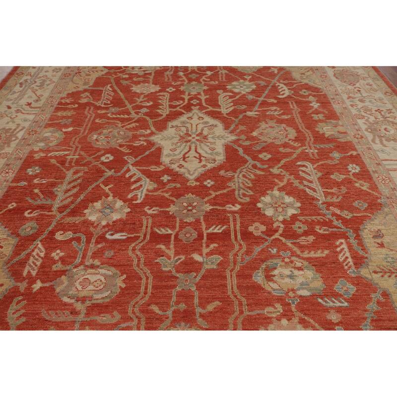 Orange Turkish Oushak Vegetable Dye Area Rug Handmade Wool Carpet - 9'4"x 12'1"