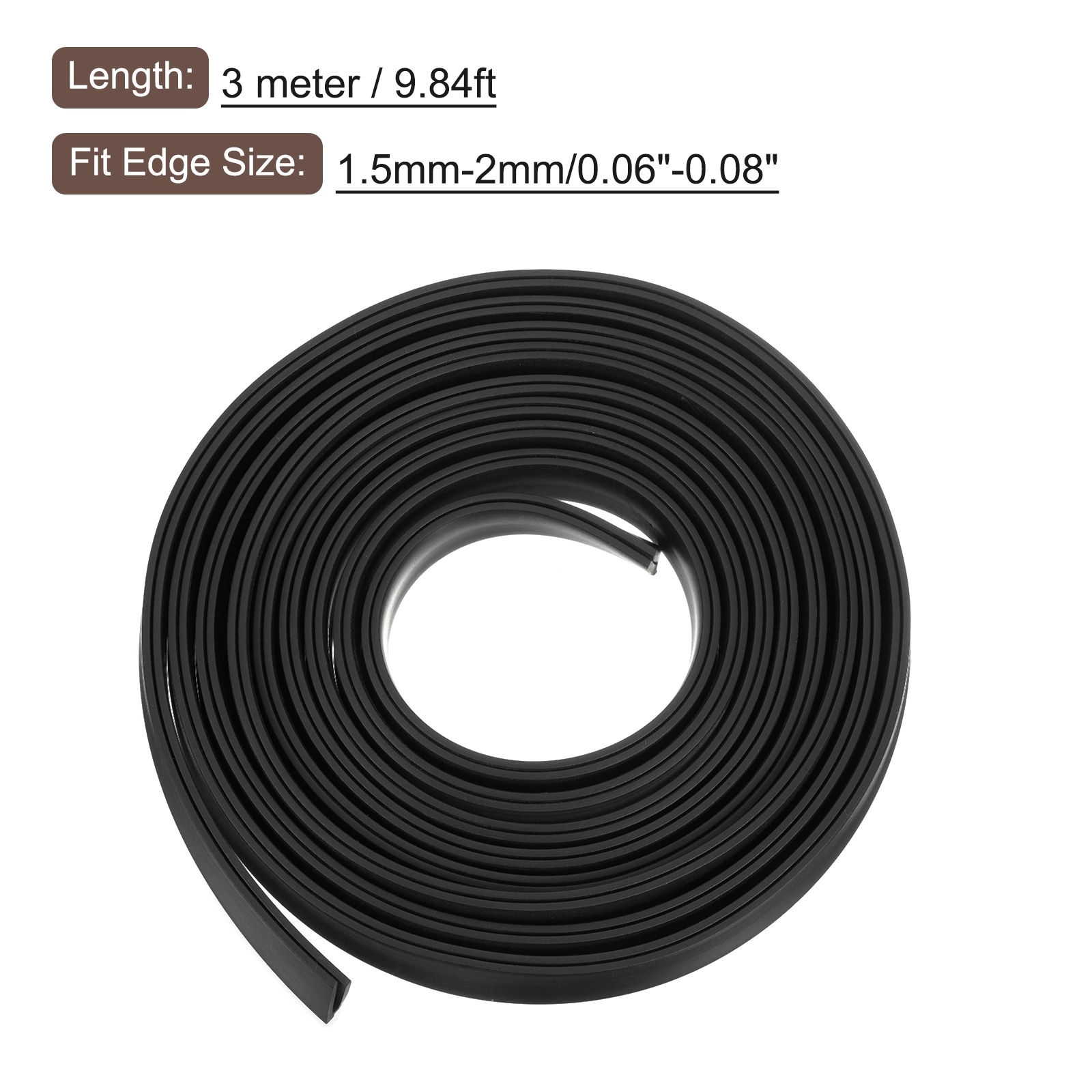 U Channel Edge Trim, Rubber Guard Seal Strip Edge Protector Flat Type - Black