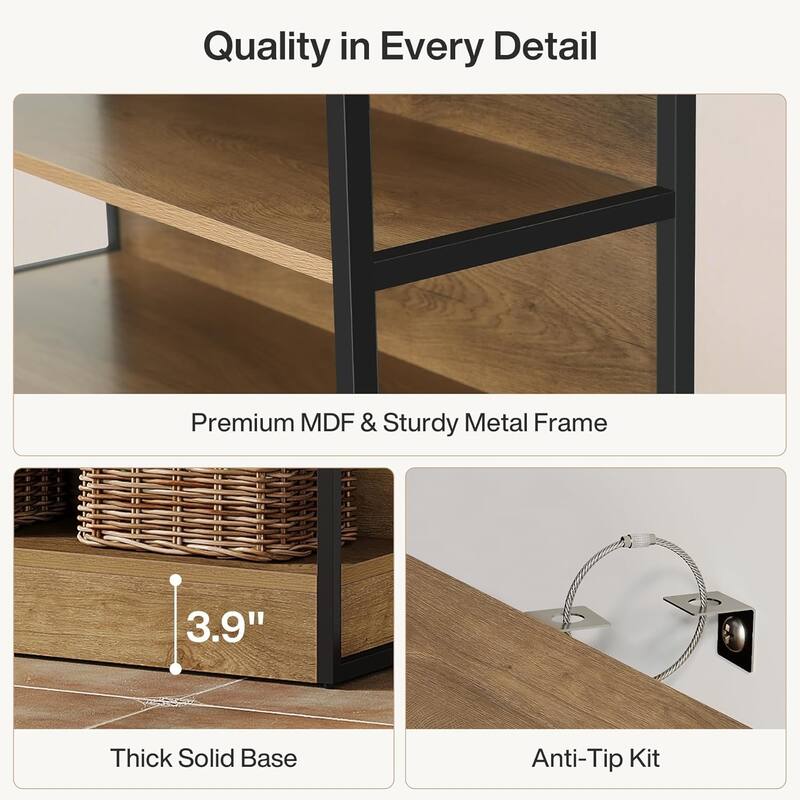 71" Tall Bookshelf, 8-Tier Industrial Etagere Bookcase with Back