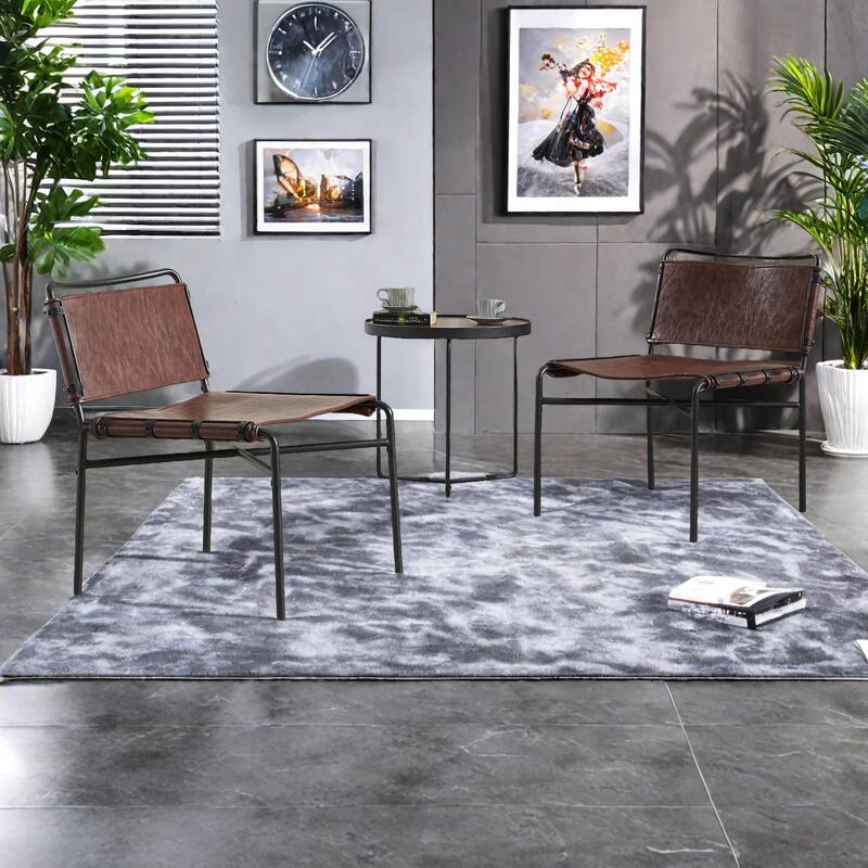 PU Retro Leisure Chairs (Set of 2） with Metal Legs, Water-Resistant Faux Leather, and Armless Design - Brown PU
