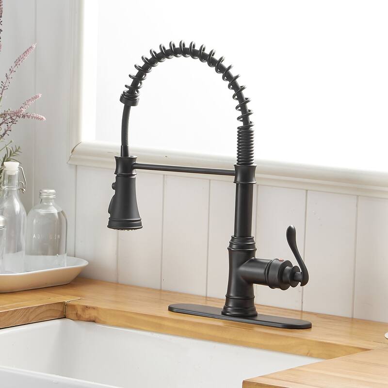 Single Handle Pull-Down Kitchen Faucet with Three Functions Sprayer - 10.2-in W x 16.7-in H