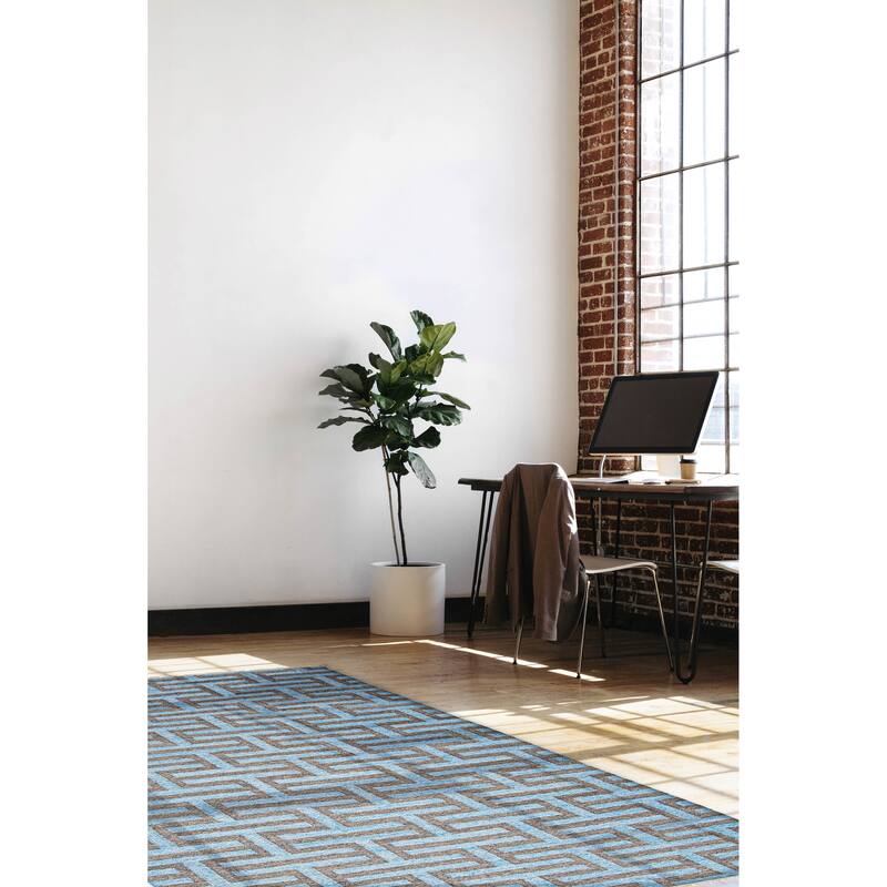 ECARPETGALLERY Flat-Weave Ankara FW Sky Blue Wool Kilim - 5'2 x 8'0