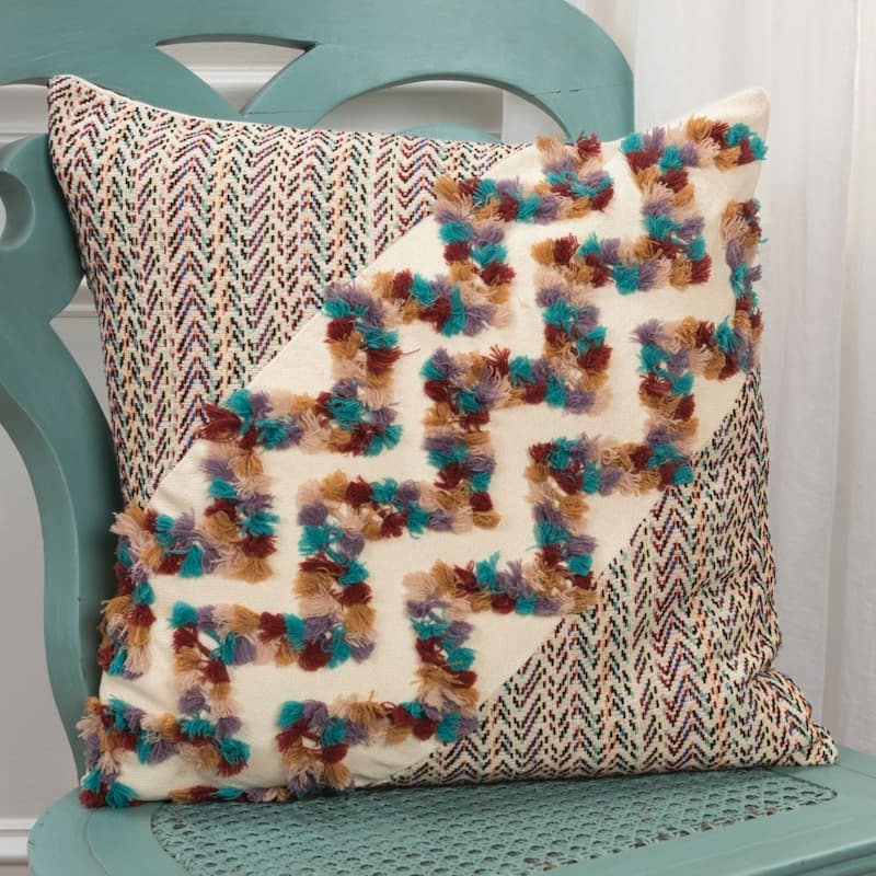 Teal/ Natural Textured Chevron Decorative Pillow