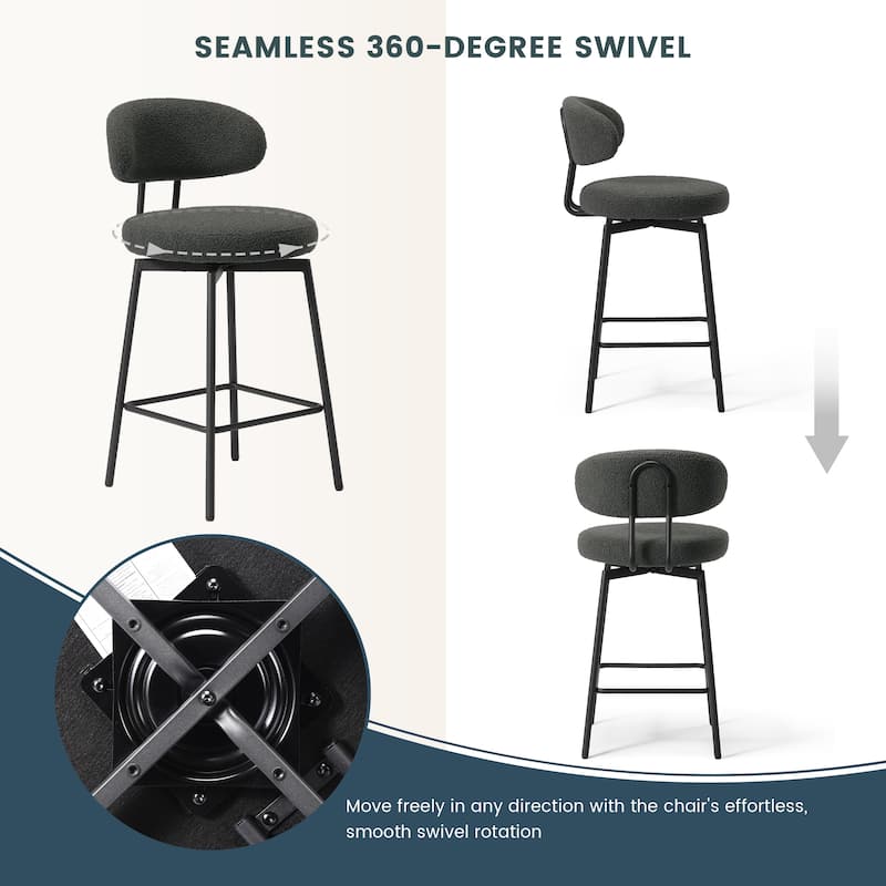 Bayville 27 Inch Faux Shearling Fabric Upholstered Swivel Counter Stool (Set of 2)