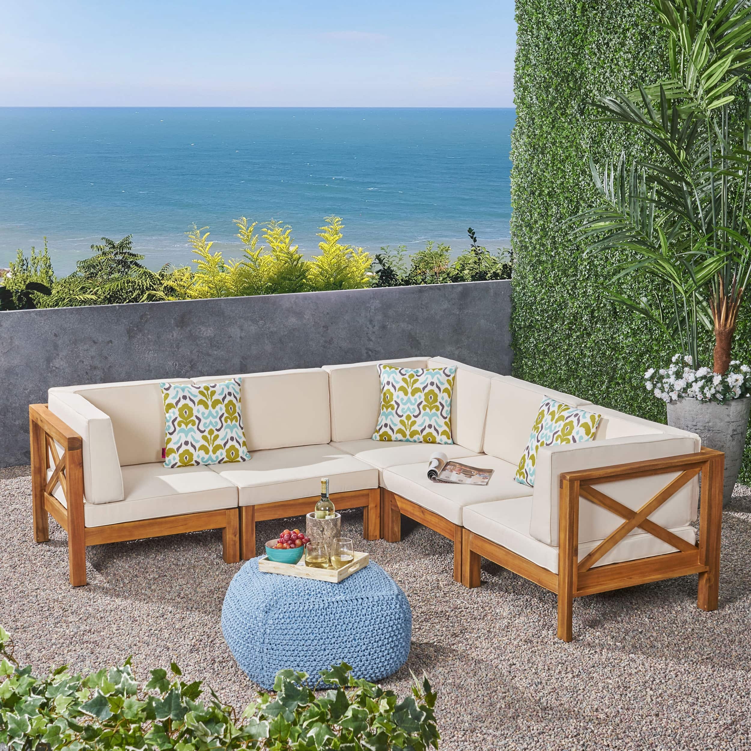 Brava Outdoor 5Seat Acacia Wood Sofa Set by Christopher Knight Home