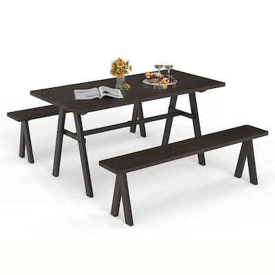 Gymax 3 PCS Outdoor Picnic Table and Benches Set for 6 People 1.93''