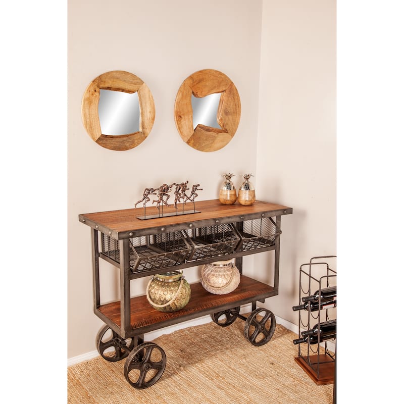 Metal Industrial Rolling Cart 3 Basket Drawer Console Table - Black - Roche River Decor - 28"Wx48"Lx36"H