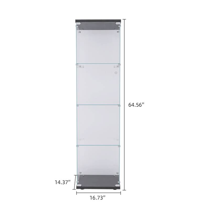 4 Shelves Glass Cabinet Glass with One Door