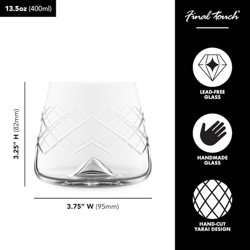 Final Touch 4 Piece Lead Free Crystal Whiskey Decanter Set - Decanter: 35 oz and Glasses: 13.5 oz