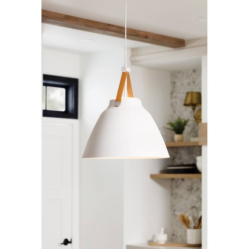Maxim Nordic Single Light 20" Aluminum Pendant with Leather Strap