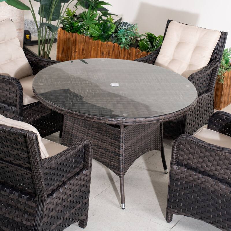5-piece Outdoor Dining Set - PE Wicker Chairs & Tempered Glass Table