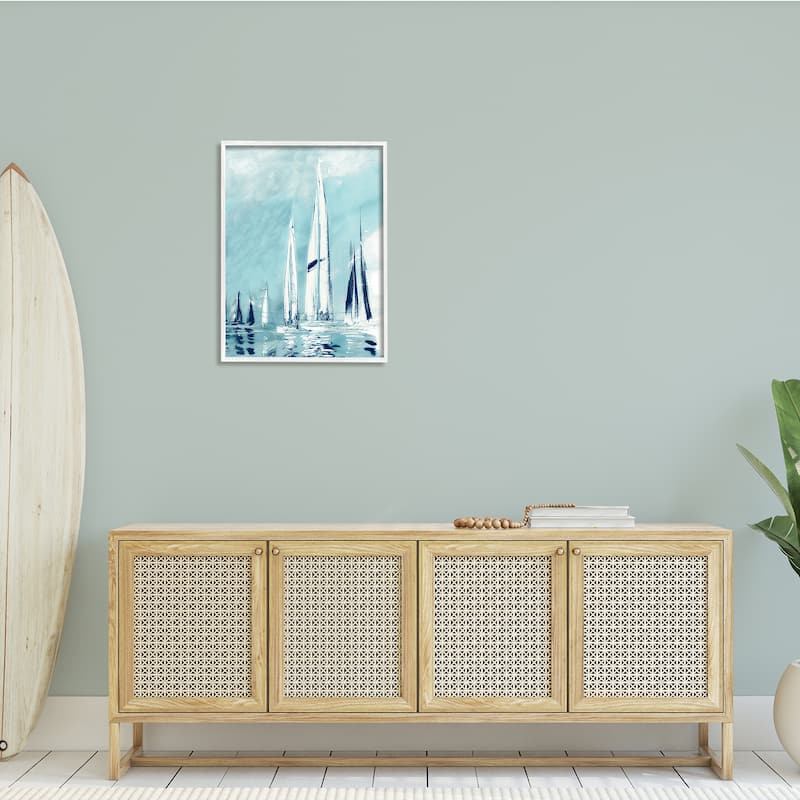 Stupell Abstract Nautical Row of Sail Boats Fluid Blue Framed Wall Art