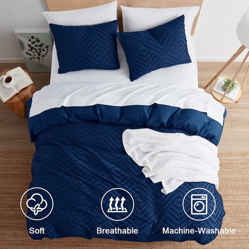 Nestl Boho Tufted Embroidery Double Brushed Duvet Cover with Button Closure