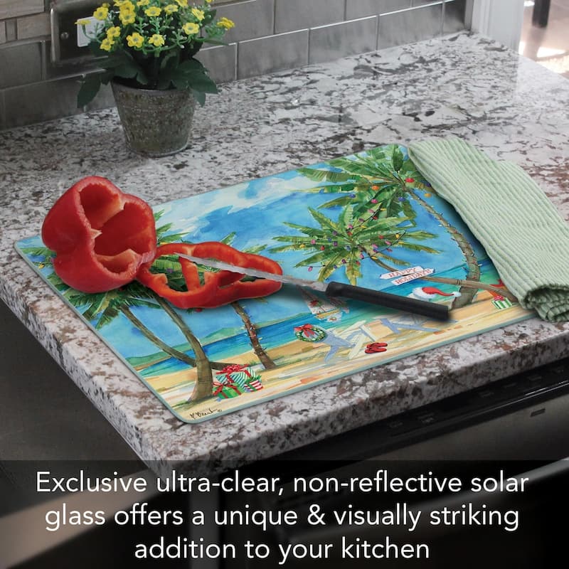 Holiday Palms 3mm Heat Tolerant Tempered Glass Cutting Board 15” x 12” Manufactured in the USA Dishwasher Safe