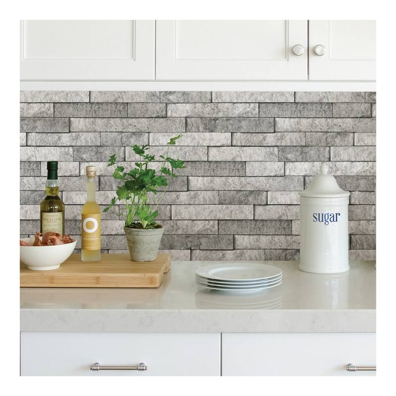 Brewster Grey Stone Peel & Stick Backsplash