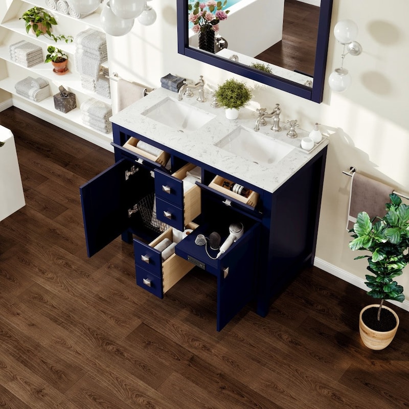 Artemis 44" Blue DS Bath Vanity with Carrara Style Man-Made Stone Top