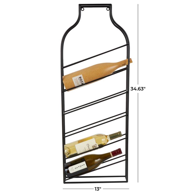Black Metal Minimalistic Bottle Shaped 6 Bottle Wall Wine Rack with Open Style Frame