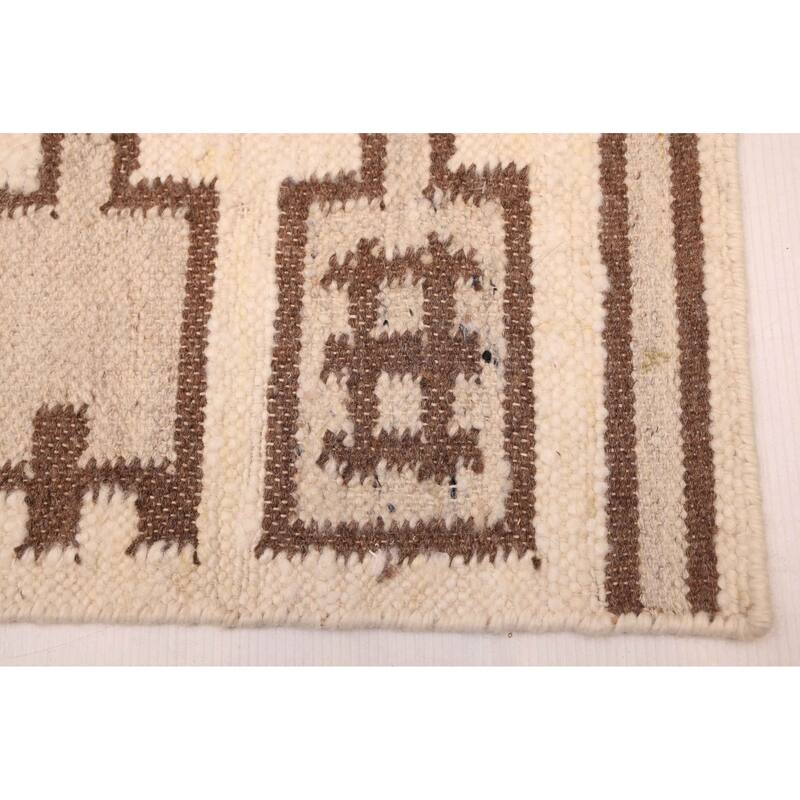 ECARPETGALLERY Flat-Weave Marrakech Cream Wool Kilim - 5'3 x 7'9