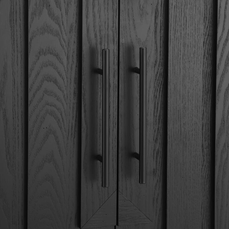 59'' Modern Black Sideboard Buffet Cabinet with 4 Doors, MDF & Ash Veneer Storage Console with Metal Handles