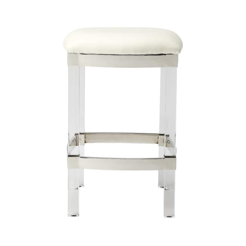 Steel Backless Counter Height Bar Stool with Acrylic Frame and Footrest - 14.5” x 14.5” x 24” (D x W x H)