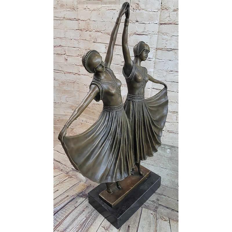 Twin Art Deco Dancer Girls Gemini Pair Bronze Statue Sculpture D.H. Chiparus