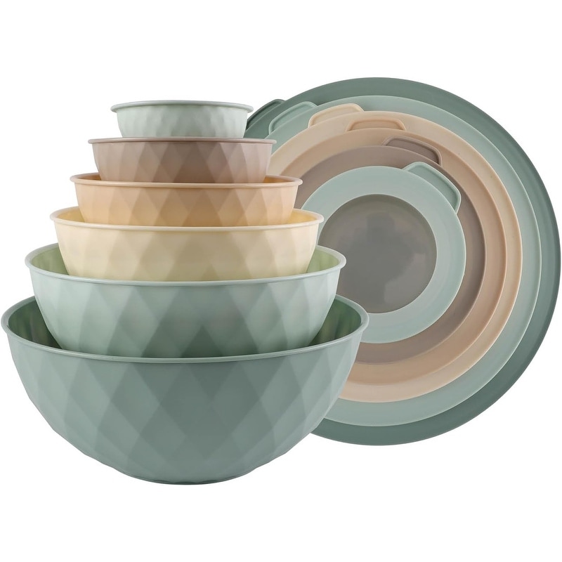 COOK WITH COLOR Mixing Bowls with Lids 12 Piece Plastic Nesting Bowls Set includes 6 Prep Bowls and 6 Lids Diamond Design