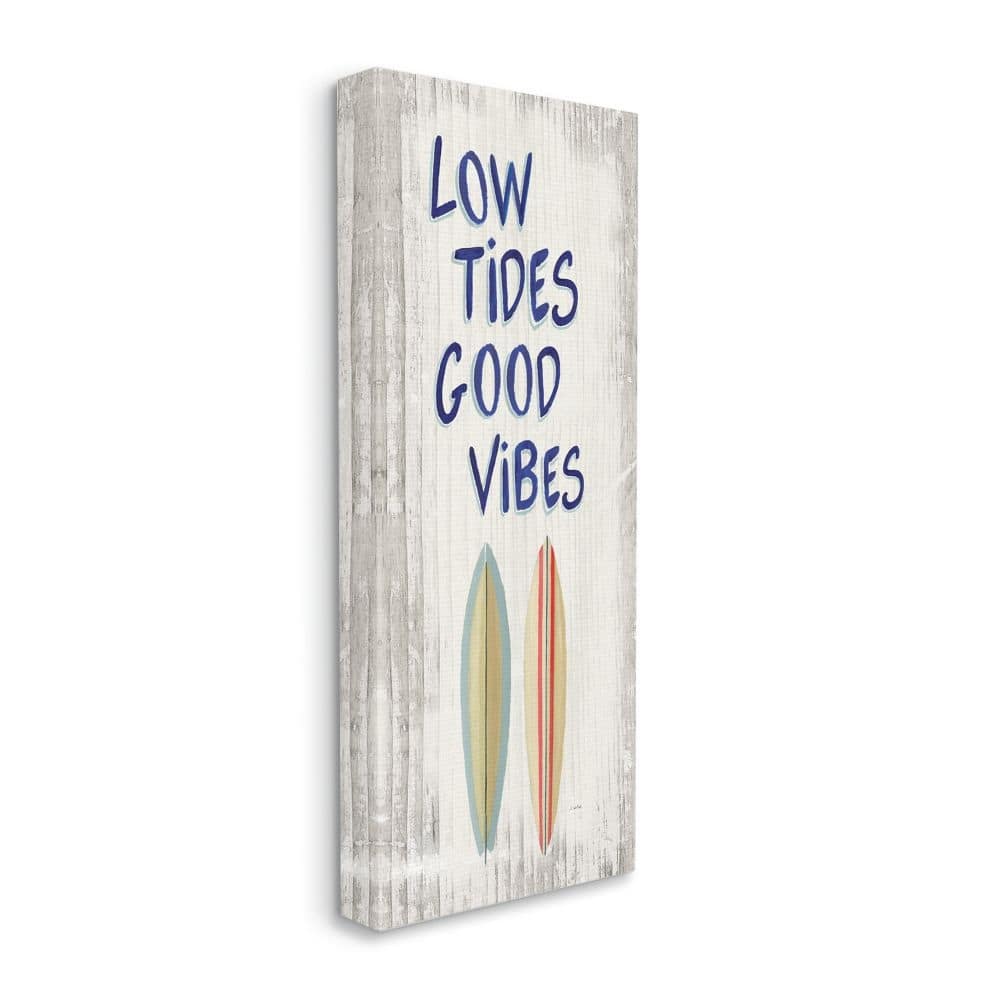 Stupell Low Tides Good Vibes Surfboard Nautical Beach Words Canvas Wall Art