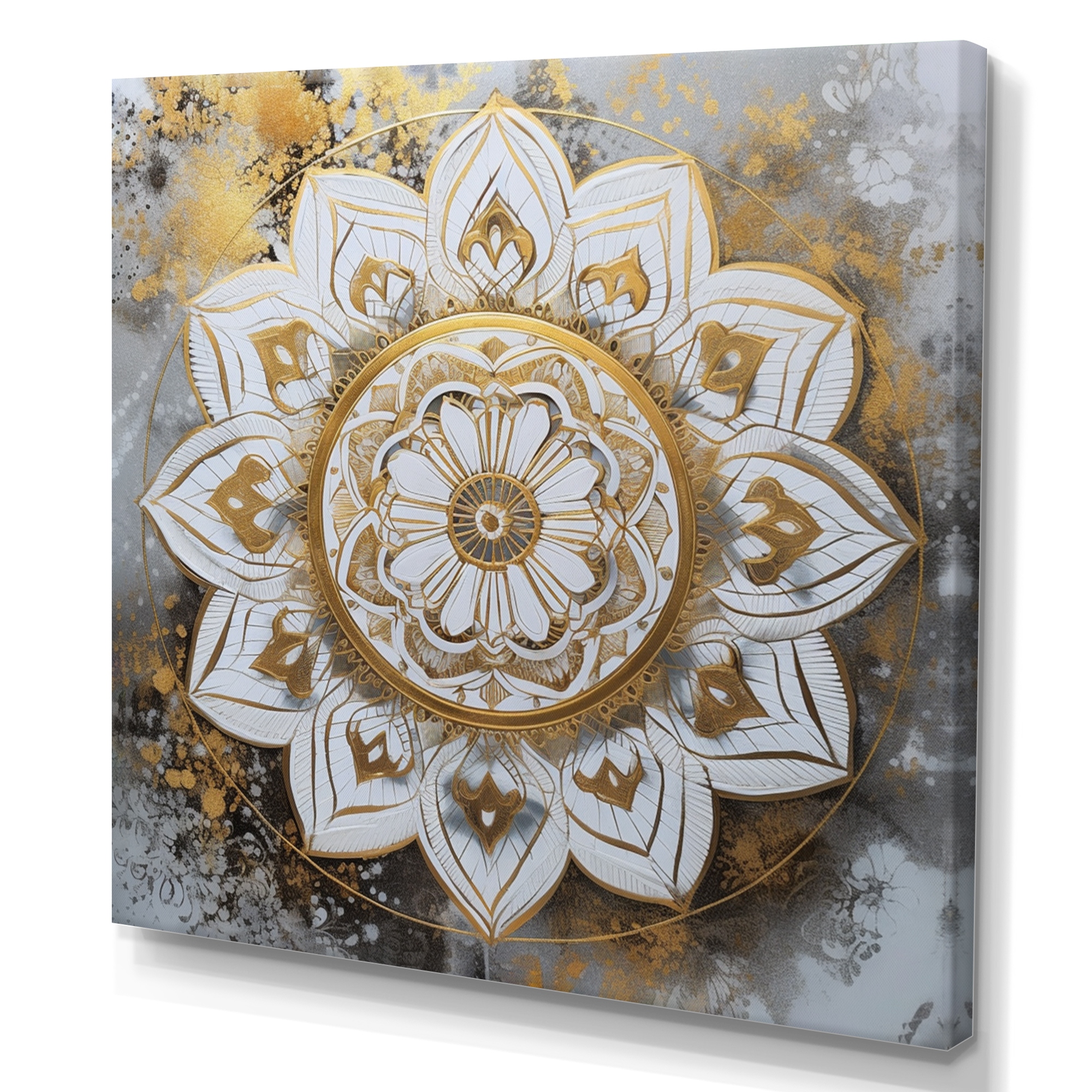 Designart White And Gold Mandala V Boho Mandala Wall Art For Living Room 30 in. wide x 30 in. high