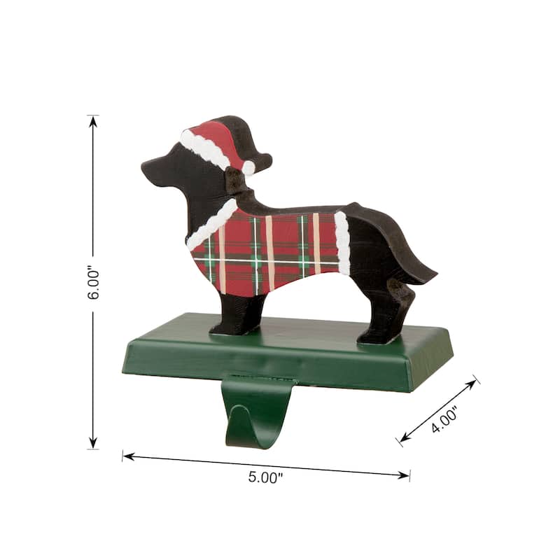 Glitzhome Wooden/Metal Red Truck Dachshund Reindeer Tree Stocking Holder with Stocking Mantel Ornament for Christmas