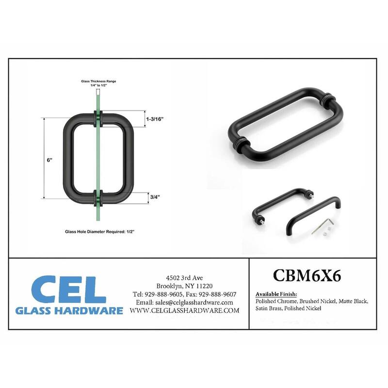 CEL 6"x6" Tubular Stainless Steel Back to Back Shower Door Pull Handle