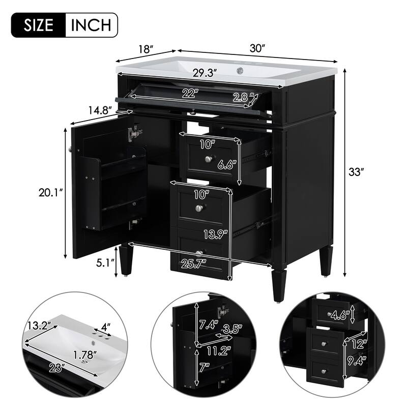 30"Wall Mounted Bathroom Vanity with Resin Sink