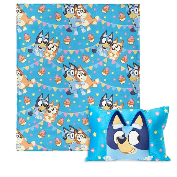 slide 2 of 6, Bluey Silk Touch Throw Blanket with Plush Pocket Pillow 50" x 60" - Party Pups