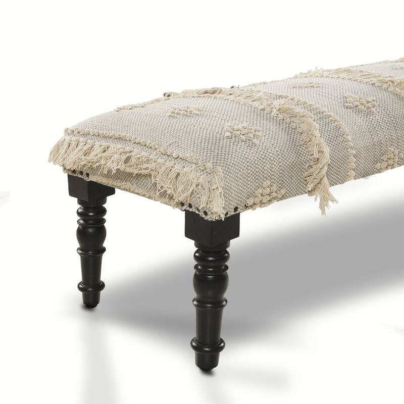 47" Blue and Cream Over Tufted Rectangular Bench