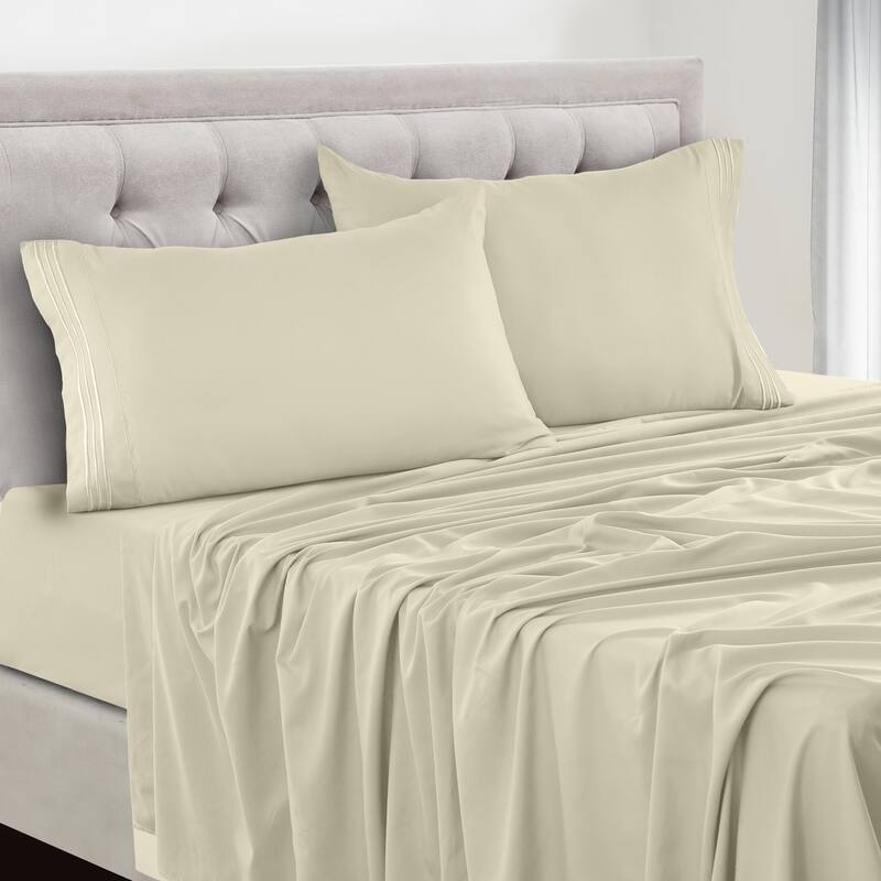 6 Piece Bed Sheet Set Deep Pocket Ultra Soft Microfiber Bedding Sheets - Twin - Vanilla