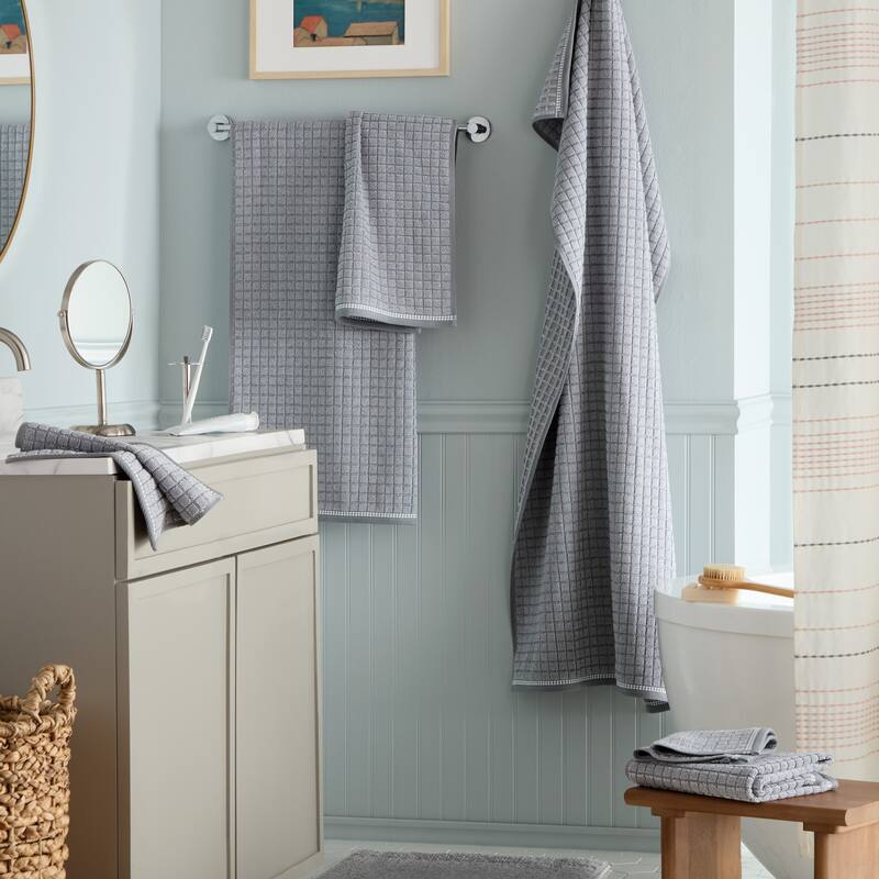 TOWN & COUNTRY EVERYDAY 6-Piece Textured Windowpane Set, 2 Bath, 2 Hand, 2 Wash, 100% Cotton