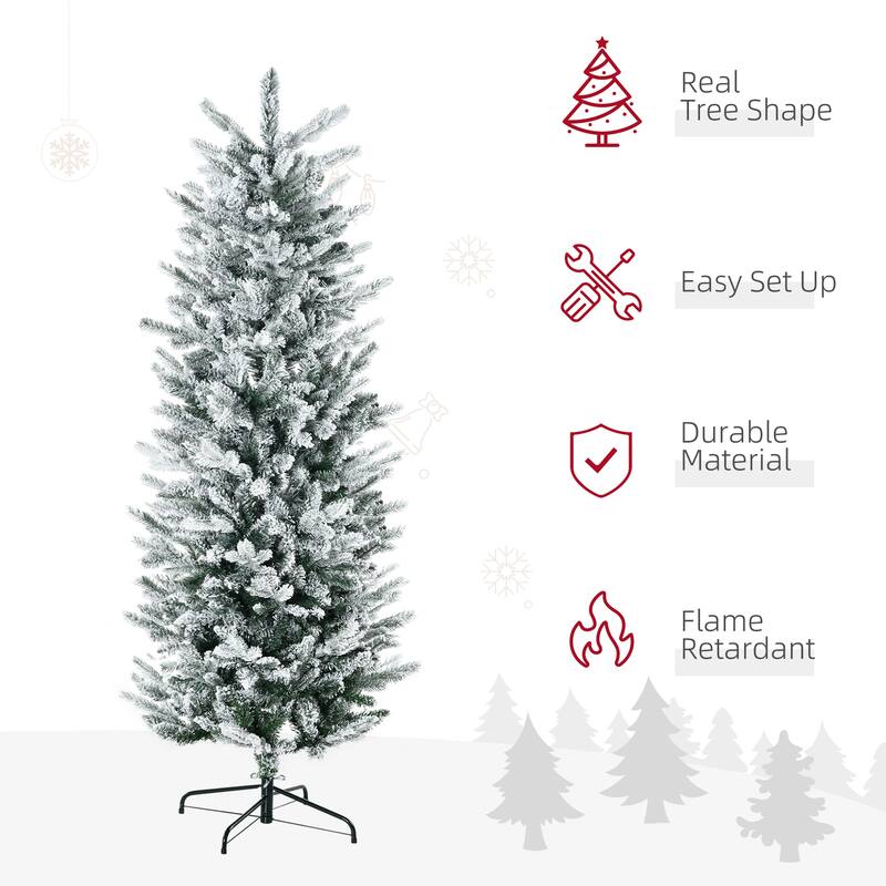 6ft Snow-Dusted Pencil Christmas Tree with Realistic Branches and Steel Base